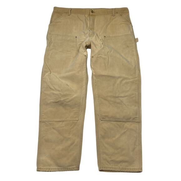 Carhartt VTG Carpenter Double Front Dungaree Pants Tan Khaki Mens 44x30 - Picture 1 of 10